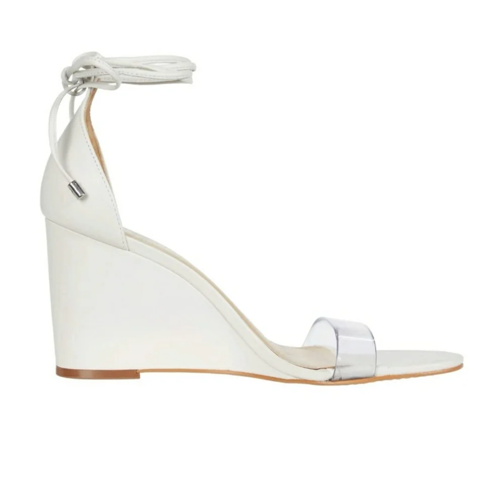 🟡Clearance Sale Vince Camuto Women  Stassia Wraparound Wedge Sandal WHITE/CLEAR - Picture 2 of 7